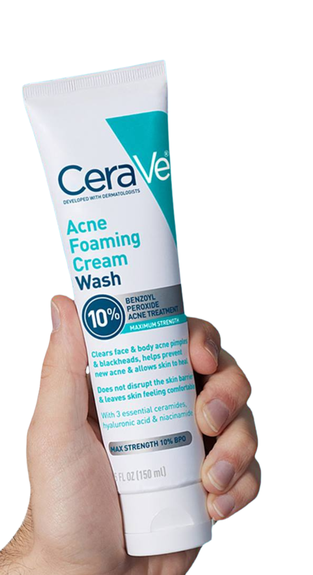 CeraVe Acne Foaming Cream Wash Gentle Face and Body Cleanser with Benzoyl Peroxide 10% Hyaluronic Acid and Niacinamide 10% Benzoyl Peroxide Treatment Clears Pimples and Blackheads 5 Oz