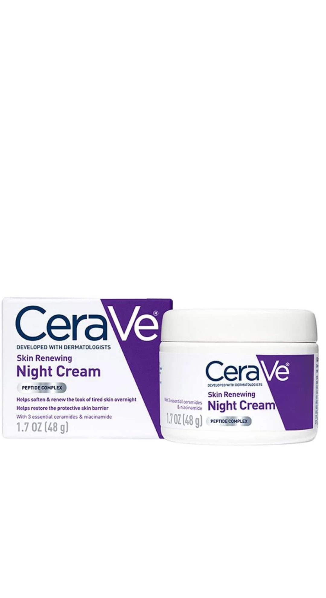 CeraVe Skin Renewing Night Cream Niacinamide Peptide Complex and Hyaluronic Acid Moisturizer for Face 1.7 Ounce Packaging may Vary