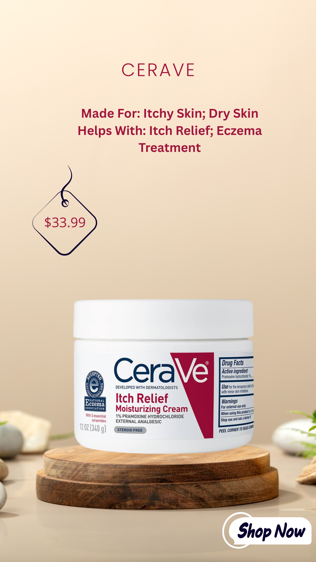 CeraVe Moisturizing Cream for Dry Skin Relief 12 Ounce Fragrance Free Cream with Pramoxine for Itch Relief