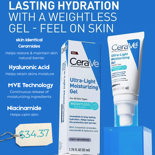 CeraVe Ultra-Light Moisturizing Gel Hydrating Gel Face Moisturizer with Ceramides Niacinamide Hyaluronic Acid Fragrance Free Oil-Free Weightless Mattifying Moisturizer 1.75 FL Oz