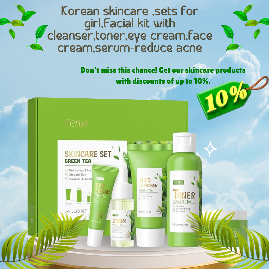 Green Tea Skincare Set 5 Pcs Skincare Gift Set with Cleanser Face Serum Face Cream Eye Cream Toner  Skincare Kits For Teen Girls Hydrating Facial Kit For Women