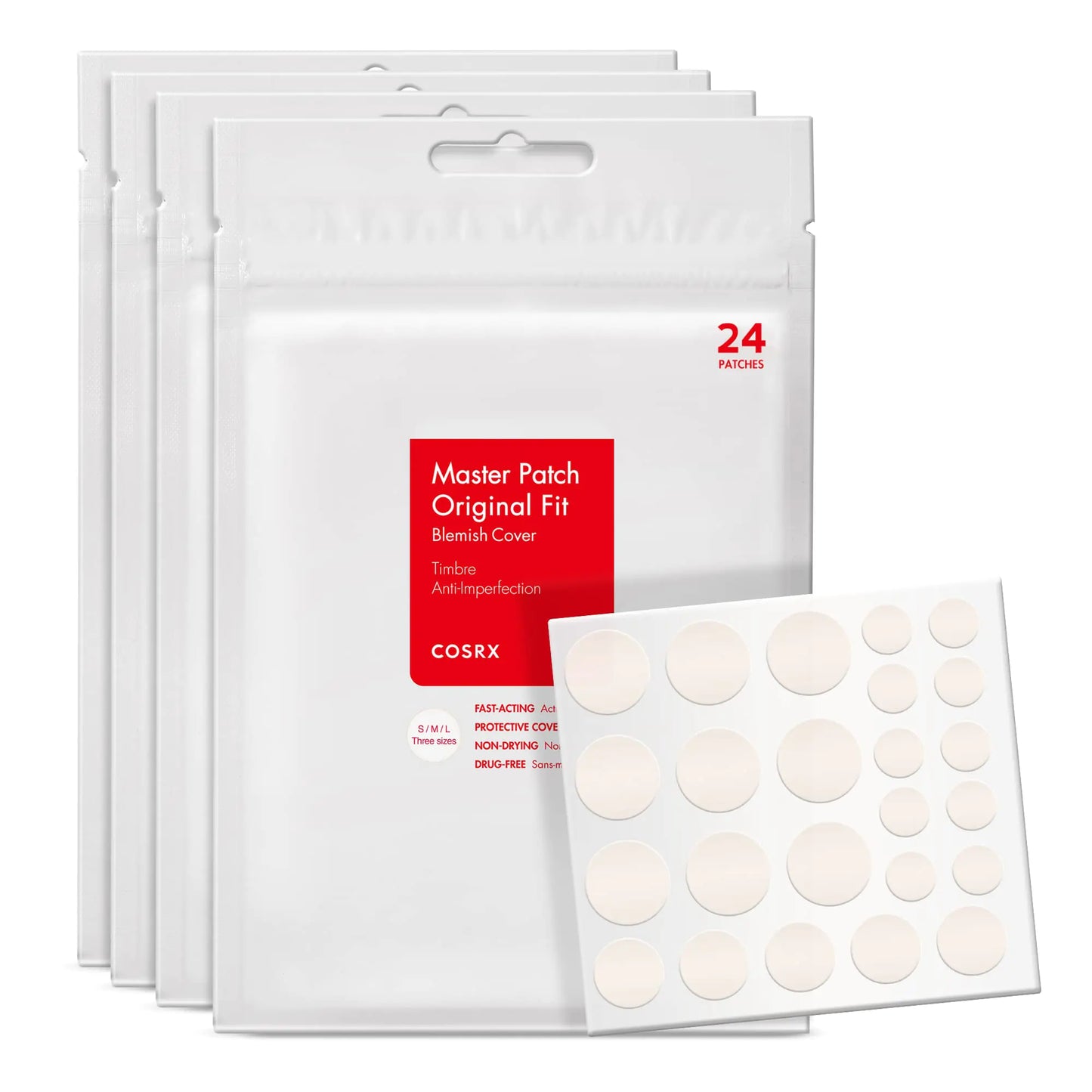 COSRX Acne Pimple Patch (96) Absorbing Hydrocolloid Original 3 Size Patches for Blemishes and Zits Cover Spot Stickers for Face and Body Not Tested on Animals