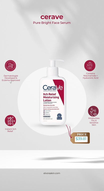 CeraVe Anti Itch Moisturizing Lotion with Pramoxine Hydrochloride Relieves Itch with Minor Skin Irritations Sunburn Relief Bug Bites 16 Ounces