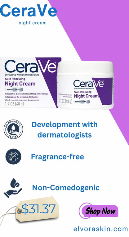 CeraVe Skin Renewing Night Cream Niacinamide Peptide Complex and Hyaluronic Acid Moisturizer for Face 1.7 Ounce Packaging may Vary