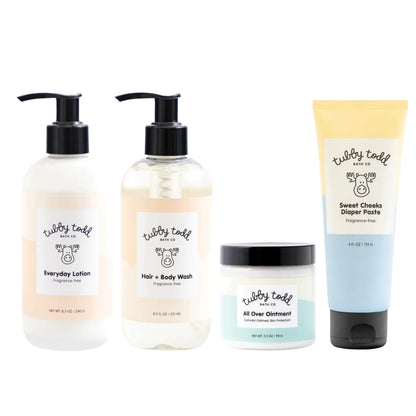TUBBY TODD Baby Bath & Skincare Kit - The Baby Bundle - Baby Shampoo and Body Wash Everyday Lotion 8.5 Oz All Over Ointment 3.5 Oz & Diaper Paste Cream 4 Oz Gift Set - Fragrance-Free